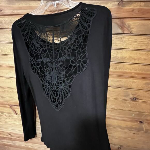 Farm Rio Women’s Long Sleeve Black Embroidered Back Size Small Chic Sexy Top - Picture 8 of 8